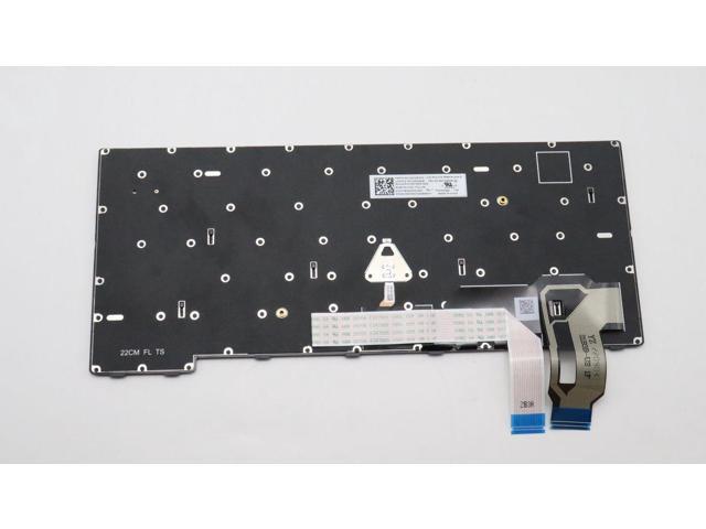 Black laptop keyboard spare part with a flat design, featuring a ribbon cable connector and multiple mounting holes for easy installation.