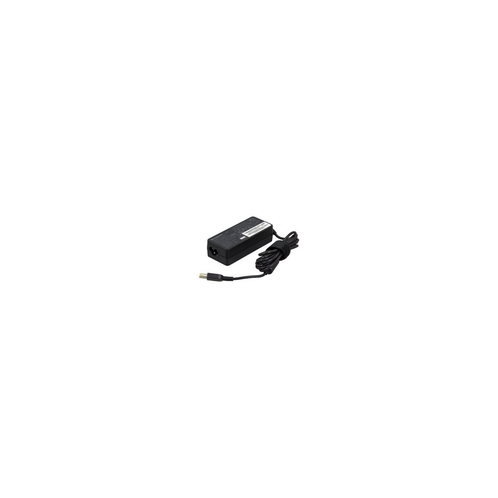 Black Lenovo C Dper 65W power adapter with a rectangular shape, featuring a yellow-tipped connector and a coiled black cable.