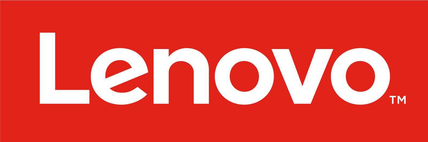 Red background with bold white "Lenovo" logo and trademark symbol, showcasing the brand prominently.
