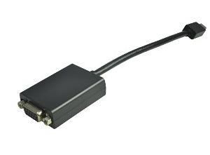 Black Lenovo DisplayPort to VGA adapter with a short cable, featuring a rectangular connector and two screws for secure attachment.