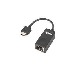 Black Lenovo Extension Dper Gen 2 adapter with a USB connector on one end and an Ethernet port on the other, designed for connecting devices to a network.