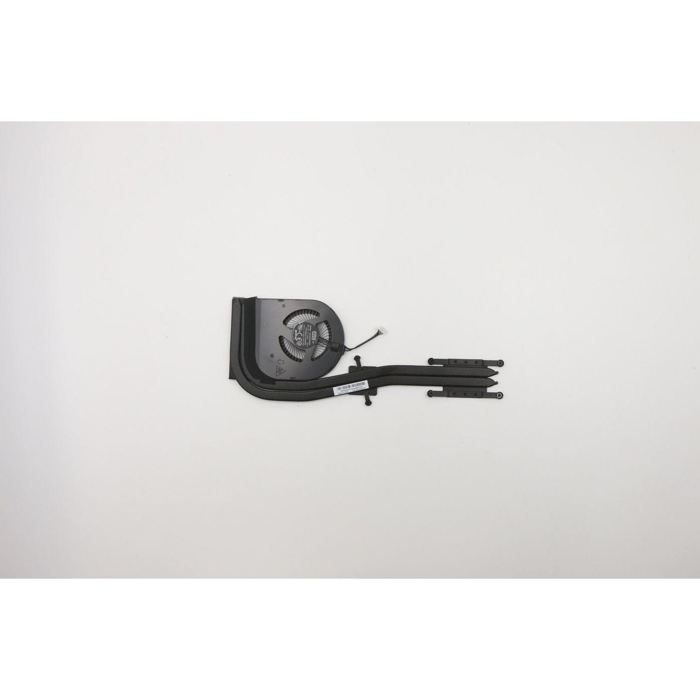 Black Lenovo Fn Hesink with a curved design, featuring a fan section and multiple connecting points, made of durable material for efficient heat dissipation.