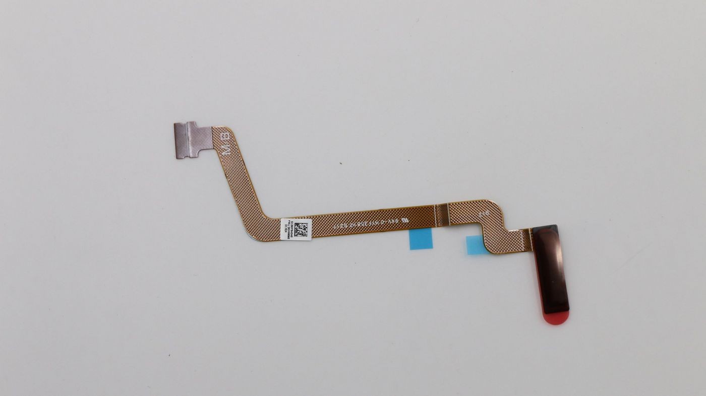 Lenovo FRU for GRAF EVO FPR-JYT, featuring a flexible brown circuit board with a red and black connector end, marked with a QR code and blue adhesive tabs.