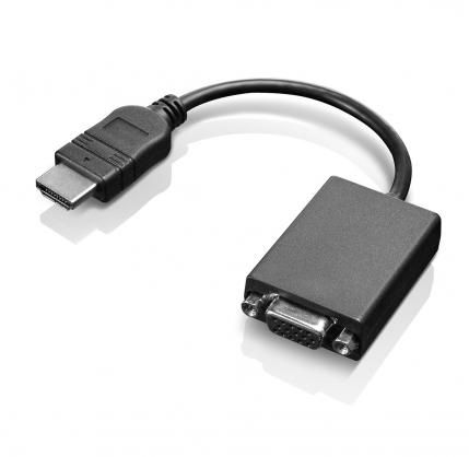 Black HDMI to VGA adapter with a short cable, featuring a male HDMI connector on one end and a female VGA port on the other, designed for connecting devices.