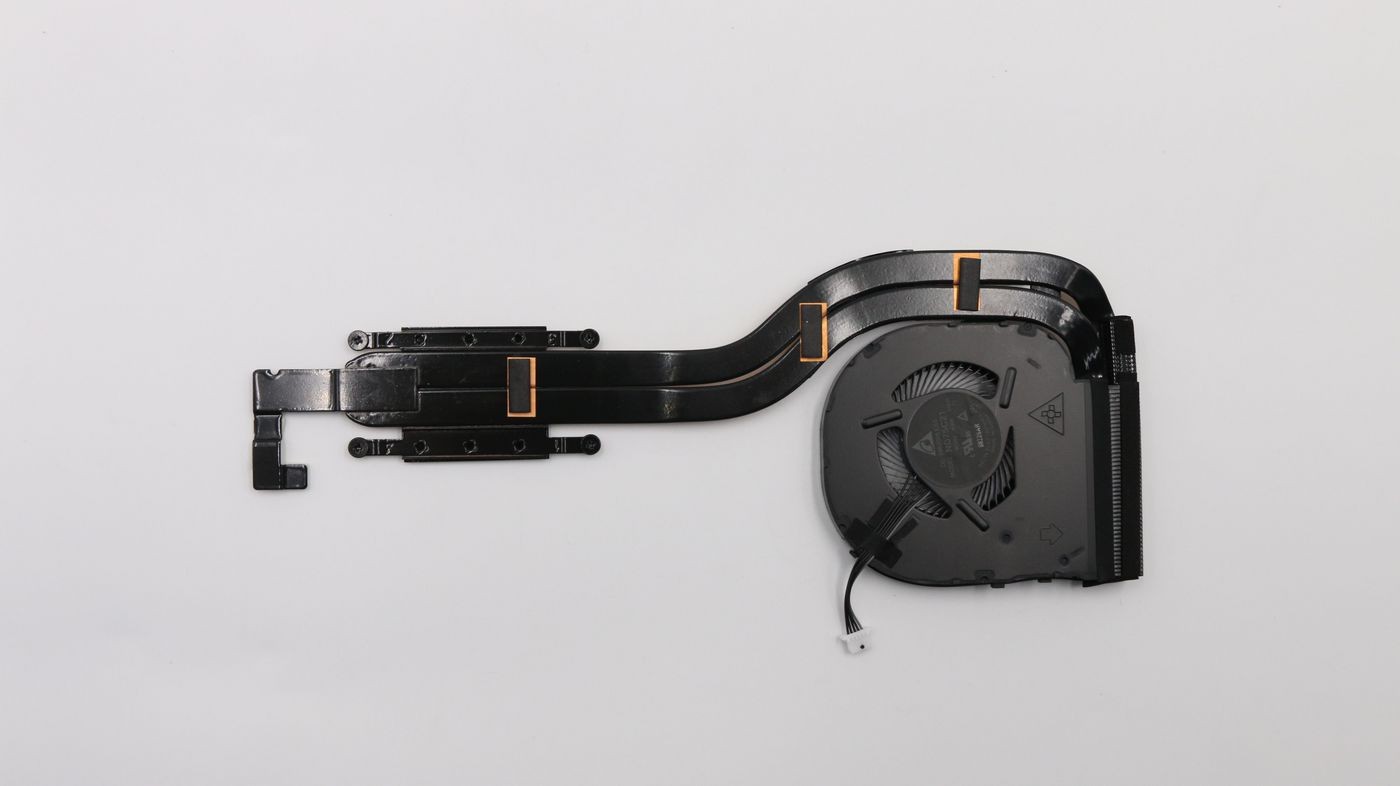 Black Lenovo Herml Fn component with a curved design, featuring a fan section and multiple connectors, designed for Lenovo devices.