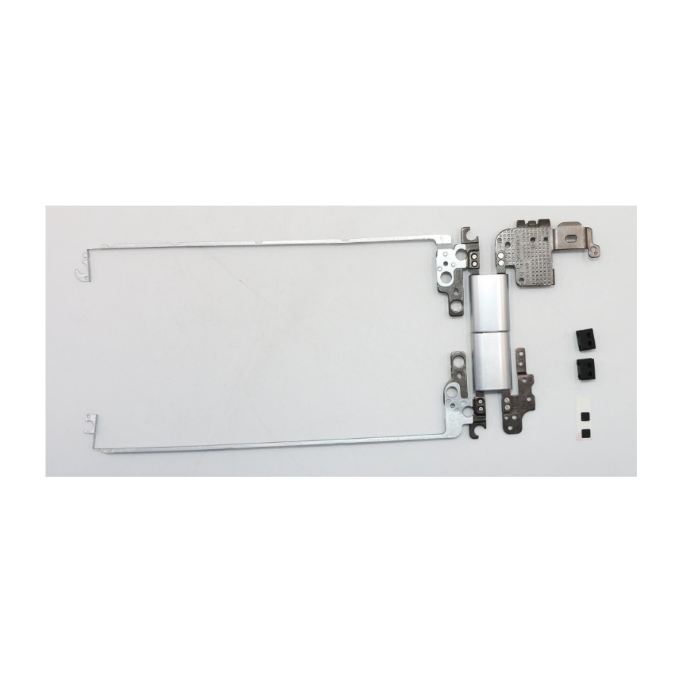 Lenovo Hinges L+R set features metallic silver and black components, including two long metal arms and additional small black plastic pieces for laptop assembly.