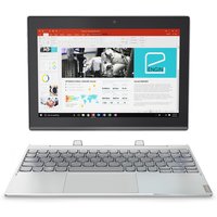 Silver Lenovo Miix 320 2-in-1 with detachable keyboard, 10.1" touchscreen, slim design, Windows 10 Home.