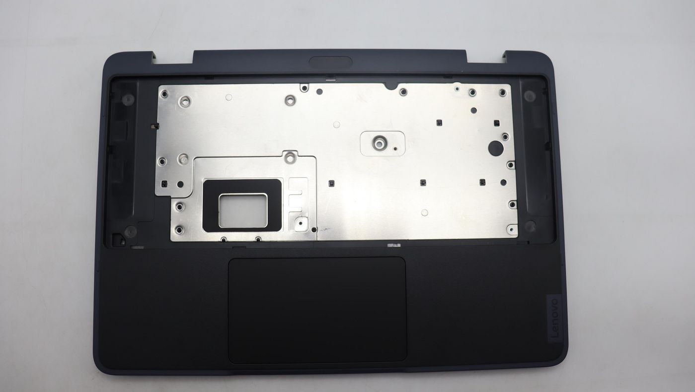Lenovo Plmres Cover in dark gray with a smooth finish, featuring an integrated touchpad and metallic base plate, designed for durability and functionality.