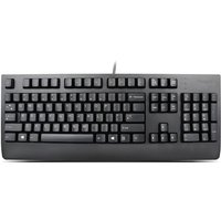 Black Lenovo USB keyboard with Greek lettering and full-size layout including number pad.