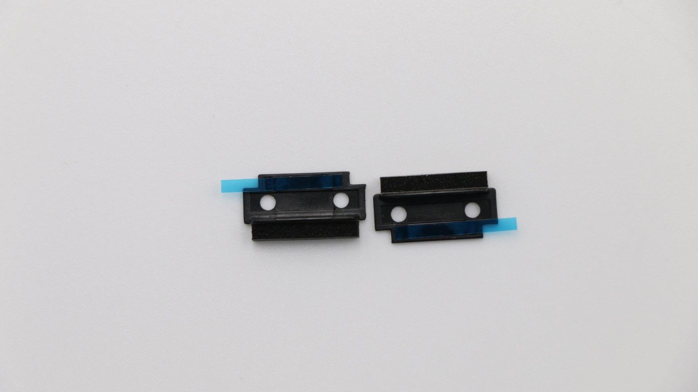 Two black plastic clips with blue tabs, featuring circular holes for attachment, designed for the Lenovo Proecion Ple product.