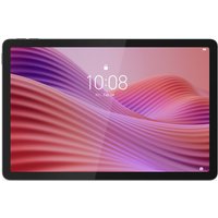 Black Lenovo tablet with 10.1-inch display, showing a pink and purple wave pattern on the screen.