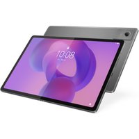 Lenovo Tab K12 tablet, 12.1" display, gray finish, slim design, rear camera, showing vibrant screen with purple graphics.