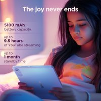 Lenovo Tab Mediatek 10.1" tablet, silver, 64 GB storage, 4 GB RAM, Wi-Fi 5, sleek design, held by a person in a cozy setting.