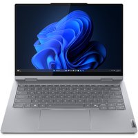 Silver Lenovo ThinkBook 14 2-in-1 laptop with Intel Core Ultra 5, featuring a sleek design and visible Windows interface.