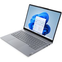 Grey Lenovo ThinkBook 14 G9 laptop, 14" screen, slim design, backlit keyboard, Windows 11 interface displayed.