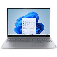 Silver Lenovo ThinkBook 16 G8 laptop with Intel Core Ultra 7, 16-inch display, thin bezels, and Windows interface visible.