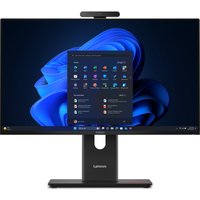 Lenovo ThinkCentre M70a Gen 6 desktop with 23.8" display, slim black bezel, integrated webcam, and sleek black stand.