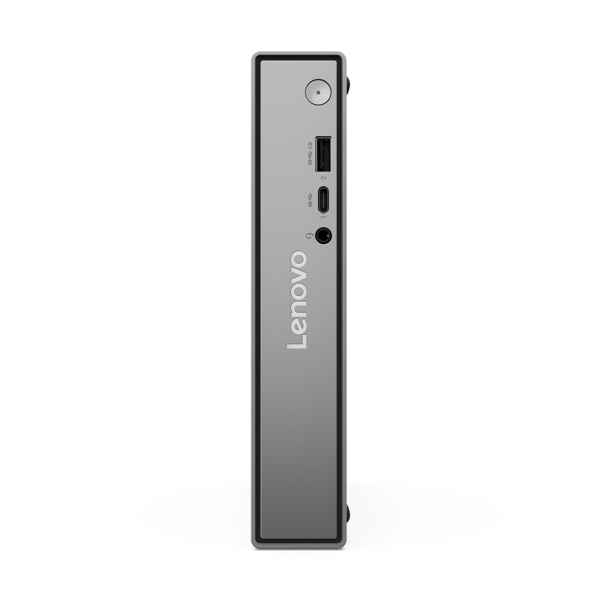 Sleek gray Lenovo ThinkCentre Neo 50q Gen 5 desktop with Intel Core i5, featuring multiple ports including USB and HDMI, compact design ideal for office use.