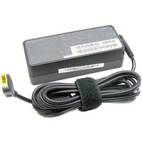 Lenovo ThinkPad 65W black AC power adapter with rectangular plug and coiled cable secured by a velcro strap