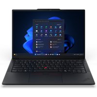 Lenovo ThinkPad E14 Gen 7 laptop, black, Intel Core Ultra 5, slim design, backlit keyboard, Windows interface on screen.