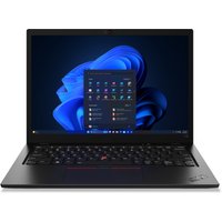 Black Lenovo ThinkPad L13 Gen 5 laptop with Intel Core Ultra 5, 33.8" display, Windows interface on screen.