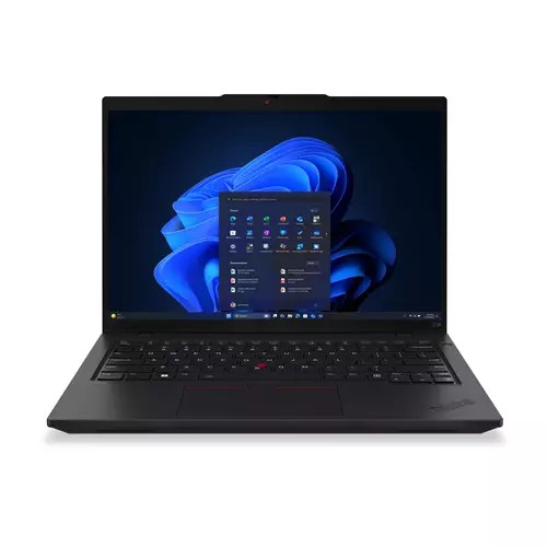 Black Lenovo ThinkPad L14 Gen 6 laptop with a 14" WUXGA display, featuring a sleek design, backlit keyboard, and Windows 11 Pro interface on the screen.