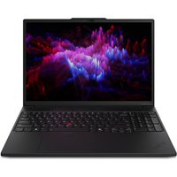 Black Lenovo ThinkPad P16s Gen 3 laptop with Intel Core Ultra 7, 16-inch display, and illuminated keyboard.