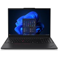 Black Lenovo ThinkPad T14 Ultra laptop, 14-inch screen, backlit keyboard, Windows 11 Pro interface displayed.