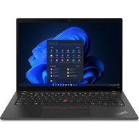 Black Lenovo ThinkPad T14s Gen 3 laptop with Intel Core i5, featuring a sleek design and Windows interface on screen.