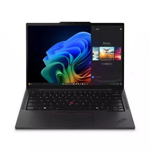 Lenovo ThinkPad T14s Gen 6 laptop with a sleek black chassis, 14-inch WUXGA display, backlit keyboard, and Intel Core Ultra 7 processor, featuring Windows 11 Pro and Wi-Fi 7 connectivity.