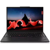 Black Lenovo ThinkPad T16 Gen 3 laptop, 16" touchscreen, sleek design, backlit keyboard, Windows 11 Pro.