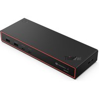 Black Lenovo ThinkPad Thunderbolt 4 dock with red trim, multiple ports, and ThinkPad logo on top.