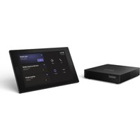 Black Lenovo ThinkSmart Core Gen 2 video conferencing system with touchscreen panel and sleek rectangular base unit.
