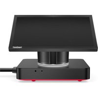 Black Lenovo ThinkSmart Hub with 10.1" touchscreen, sleek base, and integrated stand, featuring modern design.