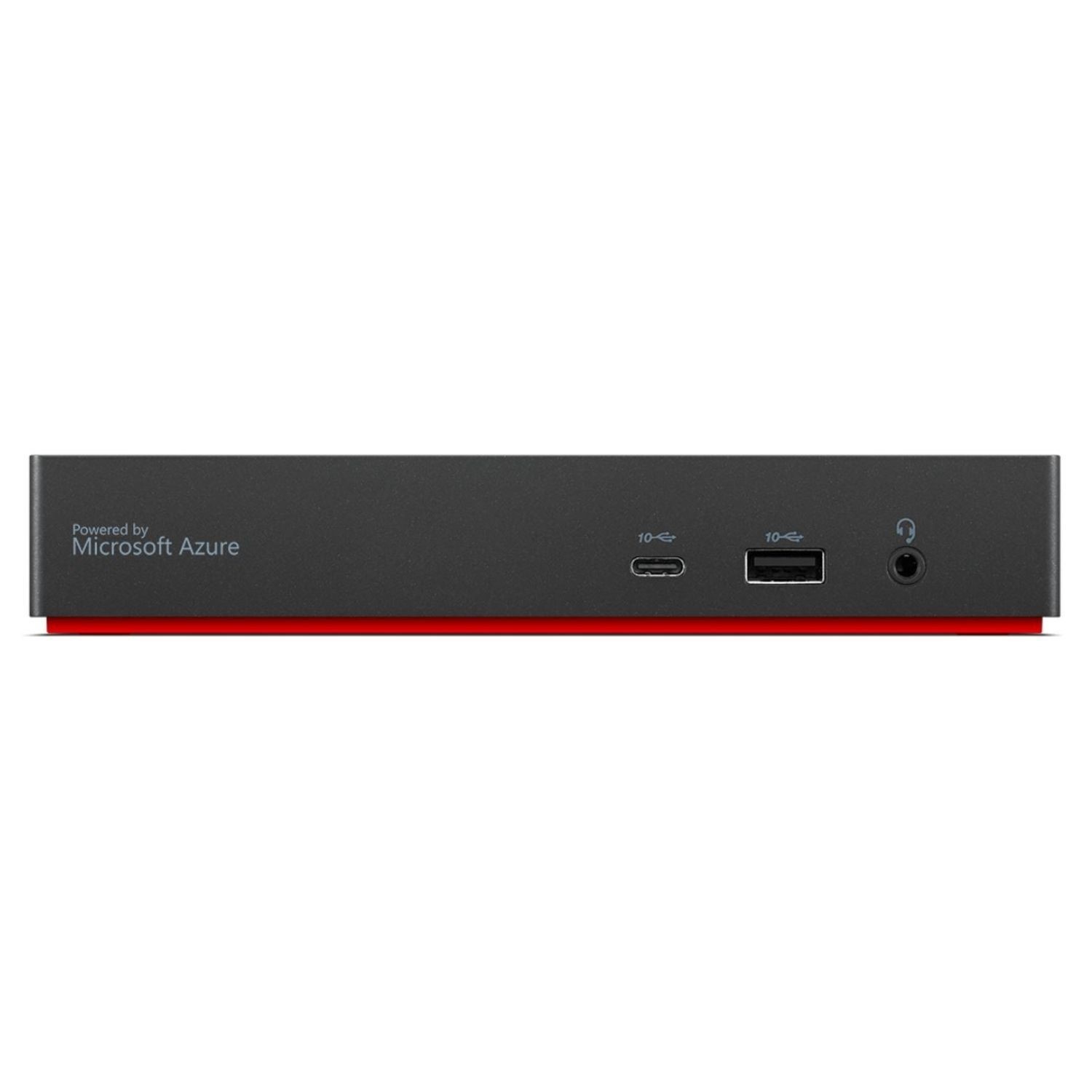 Lenovo ThinkSmart SmartDock in black with a red accent, featuring USB-C and USB-A ports, audio jack, and "Powered by Microsoft Azure" branding.