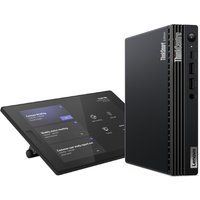 Black Lenovo ThinkSmart Tiny Kit with compact CPU, Intel Core i3, 16GB RAM, and touchscreen control panel.