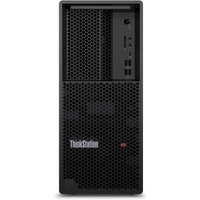 Black Lenovo ThinkStation P3 Tower Gen 2 with honeycomb front panel, USB ports, and ThinkStation logo.