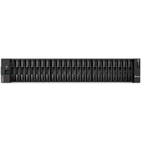 Black Lenovo ThinkSystem DE2000H disk array, 2U rack, 24 drive bays, sleek front panel design.
