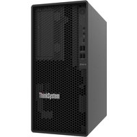 Black Lenovo ThinkSystem ST45 V3 server tower with mesh front panel and AMD EPYC branding.