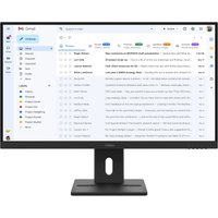 27-inch Lenovo ThinkVision E27-40 monitor with slim bezels, black stand, and screen displaying an email interface.