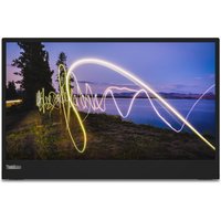 Lenovo ThinkVision M15 monitor, 15.6" display, slim black bezel, vibrant landscape image on screen.