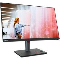 Lenovo ThinkVision P24q-30 monitor, 23.8" Quad HD, slim bezels, black stand with red accents, displaying vibrant image.