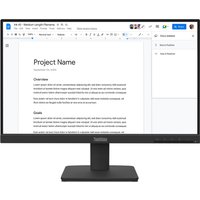 Black Lenovo ThinkVision S22-4e Monitor with slim bezels, rectangular base, displaying a document on the screen.