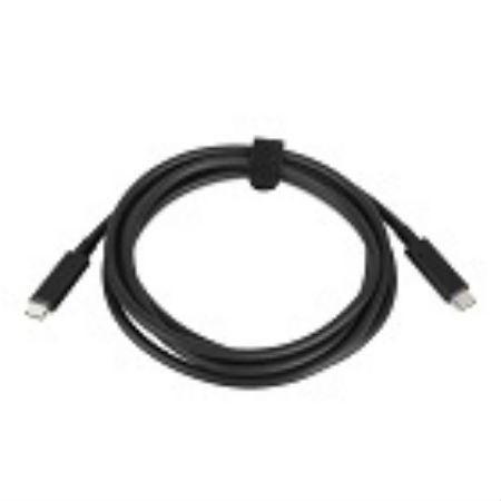 Black 2-meter USB-C cable with connectors on both ends, featuring a durable design and a velcro strap for easy organization.