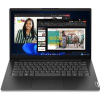 Lenovo V14 G4 ABP laptop, 14" Full HD display, black keyboard, AMD Ryzen 5, slim design, open with screen on.
