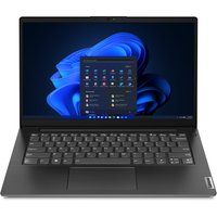 Lenovo V14 G4 IRU laptop, 14-inch, sleek black design, Intel Core i5, Windows interface on screen.