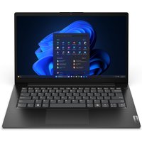 Black Lenovo V14 G6 ARP laptop with 14-inch Full HD display, Ryzen 7 processor, and Windows interface on screen.