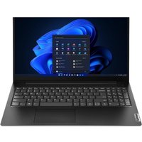 Black Lenovo V15 G4 laptop with 15" screen, Ryzen 5, 16GB RAM, 256GB SSD, Windows 11 Pro, and numeric keypad.