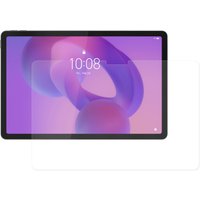 Clear Lenovo tablet screen protector with precise cut, shown on a tablet displaying a purple abstract background.