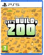 Colorful game cover featuring "Let's Build a Zoo" in bold green letters on a yellow background, surrounded by various cartoon animals and the PS5 logo at the top.